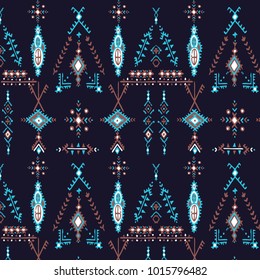 Tribal vector art pattern-Aztec colorful repeating texture,Berber signs on a dark background