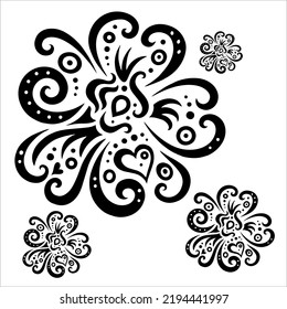 tribal vector design with floral pattern.black on white background