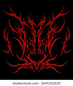 Tribal vector design with sharp red symmetrical lines in neo-tribal style. Perfect for tattoos, streetwear graphics, band logos, and dark-themed merchandise