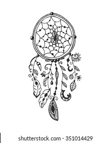 Tribal vector dream catcher with feathers. Hand drawn indian illustration. Vintage poster.