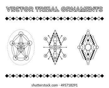 Tribal vector elements. Ethnic collection of geometric emblems in aztec stile isolated on white background