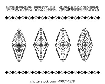 Tribal vector elements. Ethnic collection of geometric emblems in aztec stile isolated on white background