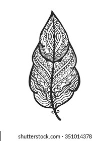 Tribal vector feather. Hand drawn indian illustration. Vintage poster.