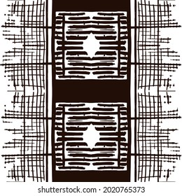 Vector Tribal Ikat Geo Boho. Kaleidoscopio gráfico monocromo. Geométrico de moda de malla. Hand de diseño blanco negro. Tapiz de abstracto blanco negro. Mosaico africano. Alfombra bohemiana hippie.