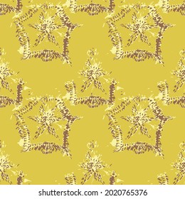 Tribal Vector Ikat Print Boho. Mustard Graphic Ornament. Olive Mosaic Hand made. Carpet Hippie Bohemian. Olive Abstract Design. African Tapestry. Scarf Geometric Trendy.