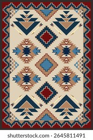 Stammesvektorornament mit Pfeilen und geometrischen Formen. Decke oder Teppichboden im südwestlichen Stil. Design für Teppich, Hintergrund, Stoff, Textil, Wohnkultur und Tapete