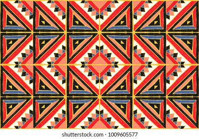 Tribal vector ornament. Seamless African pattern. Ethnic carpet with chevrons. Aztec style. Geometric mosaic on the tile, majolica.  Ancient interior. Modern rug. Geo print on textile. Vintage fabric.