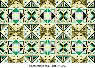 Tribal vector ornament. Seamless African pattern. Ethnic carpet with chevrons. Aztec style. Geometric mosaic on the tile, majolica.  Ancient interior. Modern rug. Geo print on textile. Vintage fabric.