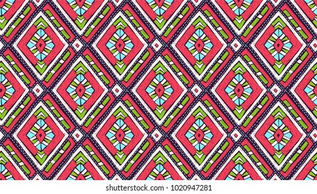 Tribal vector ornament. Seamless African pattern. Ethnic carpet with chevrons. Aztec style. Geometric mosaic on the tile, majolica.  Ancient interior. Modern rug. Geo print on textile. Vintage fabric.