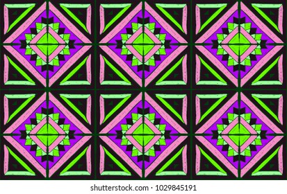 Tribal vector ornament. Seamless African pattern. Ethnic carpet with chevrons. Aztec style. Geometric mosaic on the tile, majolica.  Ancient interior. Modern rug. Geo print on textile. Vintage fabric.