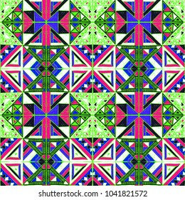 Tribal vector ornament. Seamless African pattern. Ethnic carpet with chevrons and triangles. Aztec style. Geometric mosaic with triangles on the tile. Ancient interior. Modern rug. Geo print