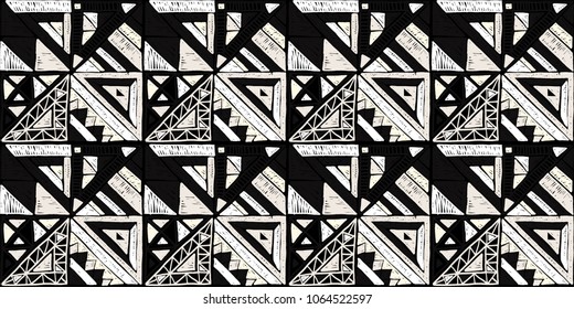 Tribal vector ornament. Seamless African pattern. Ethnic carpet with chevrons. Aztec style. Geometric mosaic on the tile, majolica. Ancient interior. Modern rug. Geo print on textile. Vintage fabric.