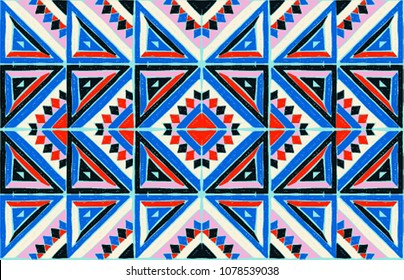 Tribal vector ornament. Seamless African pattern. Ethnic carpet with chevrons. Aztec style. Geometric mosaic on the tile, majolica. Ancient interior. Modern rug. Geo print on textile. Vintage fabric