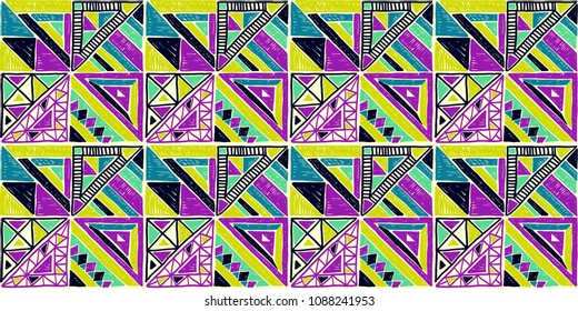 Tribal vector ornament. Seamless African pattern. Ethnic carpet with chevrons. Aztec style. Geometric mosaic on the tile, majolica. Ancient interior. Modern rug. Geo print on textile. Vintage fabric.