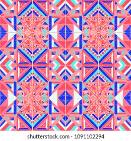 Tribal vector ornament. Seamless African pattern. Ethnic carpet with chevrons. Aztec style. Geometric mosaic on the tile, majolica. Ancient interior. Modern rug. Geo print on textile. Vintage fabric.