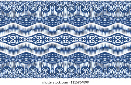 Tribal vector ornament. Seamless African pattern. Ethnic carpet with chevrons and strips. Aztec style. Geometric striped pattern. Ancient interior. Modern rug. Geo print on textile. Vintage fabric.  