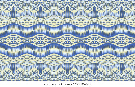 Tribal vector ornament. Seamless African pattern. Ethnic carpet with chevrons and strips. Aztec style. Geometric striped pattern. Ancient interior. Modern rug. Geo print on textile. Vintage fabric.  