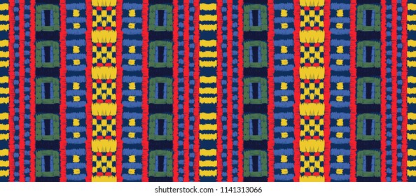 Tribal vector ornament. Seamless African pattern. Ethnic carpet with chevrons. Aztec style. Geometric mosaic on the tile, majolica. Ancient interior. Modern rug. Geo print on textile. Kente Cloth.
