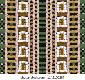 Tribal vector ornament. Seamless African pattern. Ethnic carpet with chevrons. Aztec style. Geometric mosaic on the tile, majolica. Ancient interior. Modern rug. Geo print on textile. Kente Cloth.