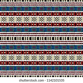 Tribal vector ornament. Seamless African pattern. Ethnic carpet with chevrons. Aztec style. Geometric mosaic on the tile, majolica. Ancient interior. Modern rug. Geo print on textile. Kente Cloth.