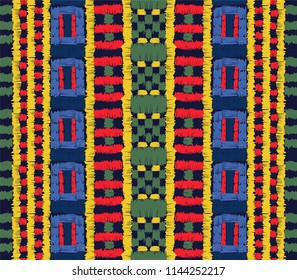 Tribal vector ornament. Seamless African pattern. Ethnic carpet with chevrons. Aztec style. Geometric mosaic on the tile, majolica. Ancient interior. Modern rug. Geo print on textile. Kente Cloth.