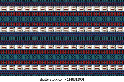 Tribal vector ornament. Seamless African pattern. Ethnic carpet with chevrons. Aztec style. Geometric mosaic on the tile, majolica. Ancient interior. Modern rug. Geo print on textile. Kente Cloth.