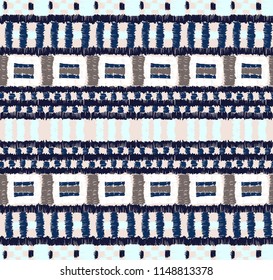 Tribal vector ornament. Seamless African pattern. Ethnic carpet with chevrons. Aztec style. Geometric mosaic on the tile, majolica. Ancient interior. Modern rug. Geo print on textile. Kente Cloth.