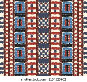 Tribal vector ornament. Seamless African pattern. Ethnic carpet with chevrons. Aztec style. Geometric mosaic on the tile, majolica. Ancient interior. Modern rug. Geo print on textile. Kente Cloth.