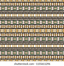 Tribal vector ornament. Seamless African pattern. Ethnic carpet with chevrons. Aztec style. Geometric mosaic on the tile, majolica. Ancient interior. Modern rug. Geo print on textile. Kente Cloth.