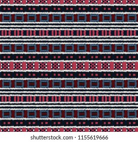 Tribal vector ornament. Seamless African pattern. Ethnic carpet with chevrons. Aztec style. Geometric mosaic on the tile, majolica. Ancient interior. Modern rug. Geo print on textile. Kente Cloth.