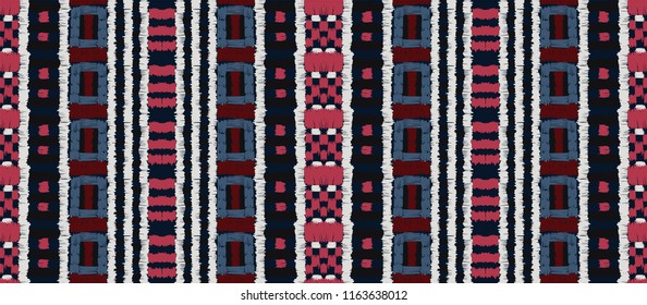 Tribal vector ornament. Seamless African pattern. Ethnic carpet with chevrons. Aztec style. Geometric mosaic on the tile, majolica. Ancient interior. Modern rug. Geo print on textile. Kente Cloth.
