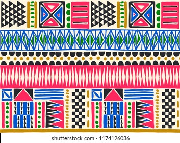 Tribal vector ornament. Seamless African pattern. Ethnic carpet with chevrons. Aztec style. Geometric mosaic on the tile, majolica. Ancient interior. Modern rug. Geo print on textile. Kente Cloth.