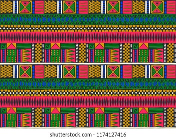 Tribal vector ornament. Seamless African pattern. Ethnic carpet with chevrons. Aztec style. Geometric mosaic on the tile, majolica. Ancient interior. Modern rug. Geo print on textile. Kente Cloth.