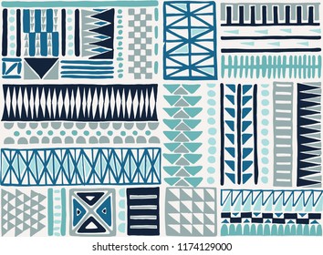 Tribal vector ornament. Seamless African pattern. Ethnic carpet with chevrons. Aztec style. Geometric mosaic on the tile, majolica. Ancient interior. Modern rug. Geo print on textile. Kente Cloth.