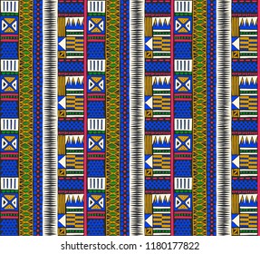 Tribal vector ornament. Seamless African pattern. Ethnic carpet with chevrons. Aztec style. Geometric mosaic on the tile, majolica. Ancient interior. Modern rug. Geo print on textile. Kente Cloth.