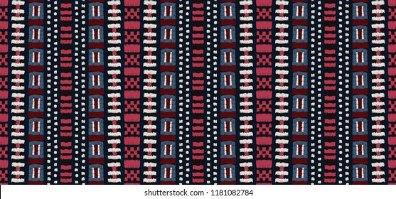 Tribal vector ornament. Seamless African pattern. Ethnic carpet with chevrons. Aztec style. Geometric mosaic on the tile, majolica. Ancient interior. Modern rug. Geo print on textile. Kente Cloth.