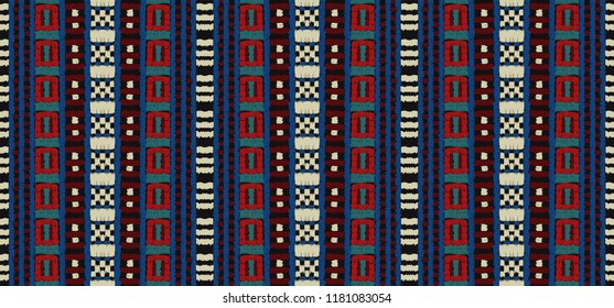 Tribal vector ornament. Seamless African pattern. Ethnic carpet with chevrons. Aztec style. Geometric mosaic on the tile, majolica. Ancient interior. Modern rug. Geo print on textile. Kente Cloth.