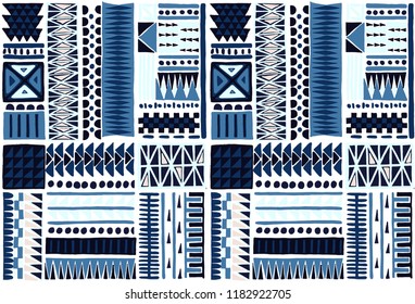 Tribal vector ornament. Seamless African pattern. Ethnic carpet with chevrons. Aztec style. Geometric mosaic on the tile, majolica. Ancient interior. Modern rug. Geo print on textile. Kente Cloth.