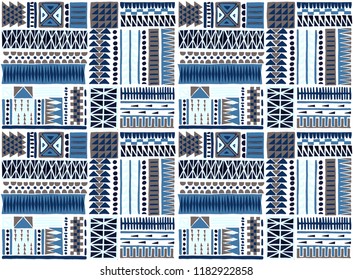 Tribal vector ornament. Seamless African pattern. Ethnic carpet with chevrons. Aztec style. Geometric mosaic on the tile, majolica. Ancient interior. Modern rug. Geo print on textile. Kente Cloth.