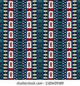 Tribal vector ornament. Seamless African pattern. Ethnic carpet with chevrons. Aztec style. Geometric mosaic on the tile, majolica. Ancient interior. Modern rug. Geo print on textile. Kente Cloth.