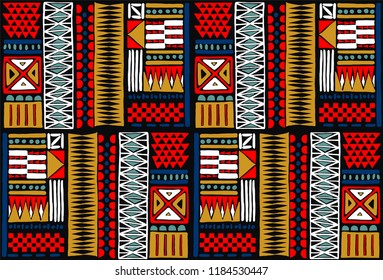 Tribal vector ornament. Seamless African pattern. Ethnic carpet with chevrons. Aztec style. Geometric mosaic on the tile, majolica. Ancient interior. Modern rug. Geo print on textile. Kente Cloth.