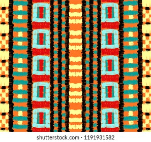 Tribal vector ornament. Seamless African pattern. Ethnic carpet with chevrons. Aztec style. Geometric mosaic on the tile, majolica. Ancient interior. Modern rug. Geo print on textile. Kente Cloth.