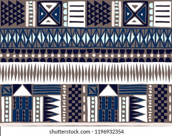 Tribal vector ornament. Seamless African pattern. Ethnic carpet with chevrons. Aztec style. Geometric mosaic on the tile, majolica. Ancient interior. Modern rug. Geo print on textile. Kente Cloth.