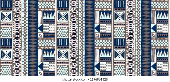 Tribal vector ornament. Seamless African pattern. Ethnic carpet with chevrons. Aztec style. Geometric mosaic on the tile, majolica. Ancient interior. Modern rug. Geo print on textile. Kente Cloth.