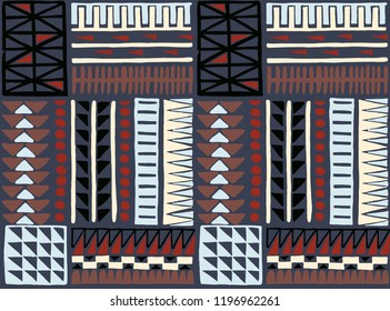 Tribal vector ornament. Seamless African pattern. Ethnic carpet with chevrons. Aztec style. Geometric mosaic on the tile, majolica. Ancient interior. Modern rug. Geo print on textile. Kente Cloth.