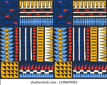 Tribal vector ornament. Seamless African pattern. Ethnic carpet with chevrons. Aztec style. Geometric mosaic on the tile, majolica. Ancient interior. Modern rug. Geo print on textile. Kente Cloth.