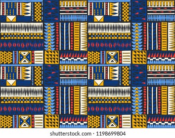 Tribal vector ornament. Seamless African pattern. Ethnic carpet with chevrons. Aztec style. Geometric mosaic on the tile, majolica. Ancient interior. Modern rug. Geo print on textile. Kente Cloth.