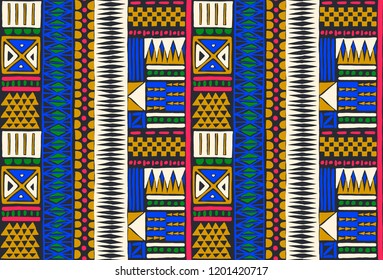 Tribal vector ornament. Seamless African pattern. Ethnic carpet with chevrons. Aztec style. Geometric mosaic on the tile, majolica. Ancient interior. Modern rug. Geo print on textile. Kente Cloth.