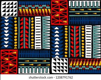 Tribal vector ornament. Seamless African pattern. Ethnic carpet with chevrons. Aztec style. Geometric mosaic on the tile, majolica. Ancient interior. Modern rug. Geo print on textile. Kente Cloth.