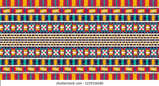 Tribal vector ornament. Seamless African pattern. Ethnic carpet with chevrons. Aztec style. Geometric mosaic on the tile, majolica. Ancient interior. Modern rug. Geo print on textile. Kente Cloth.